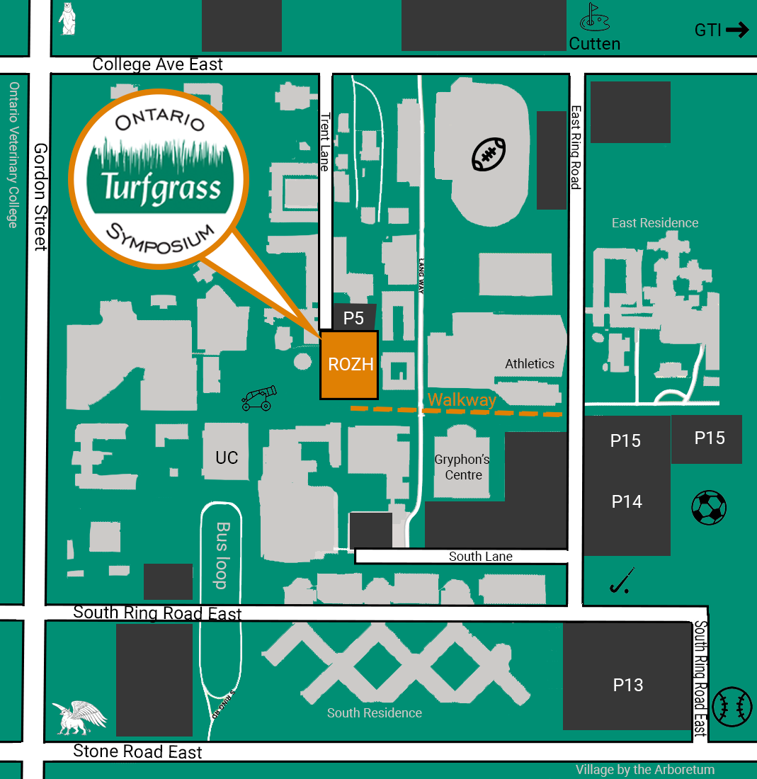 Campus map indicating Rozanski Hall (ROZH) and nearby parking lots